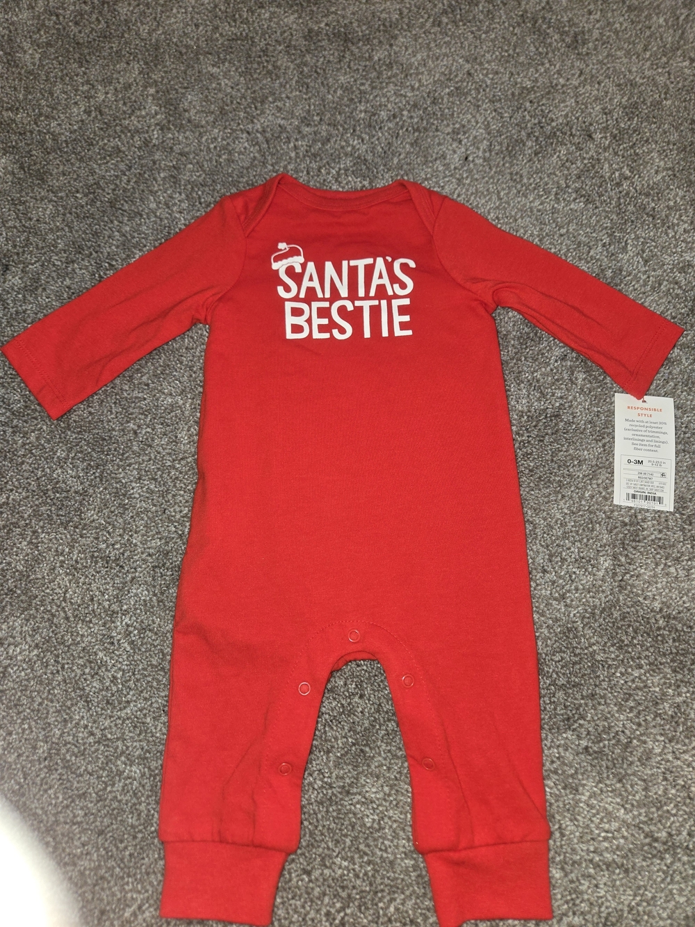 Cat & Jack Red "Santa's Bestie" Long-Sleeve One-Piece 0-3 Months